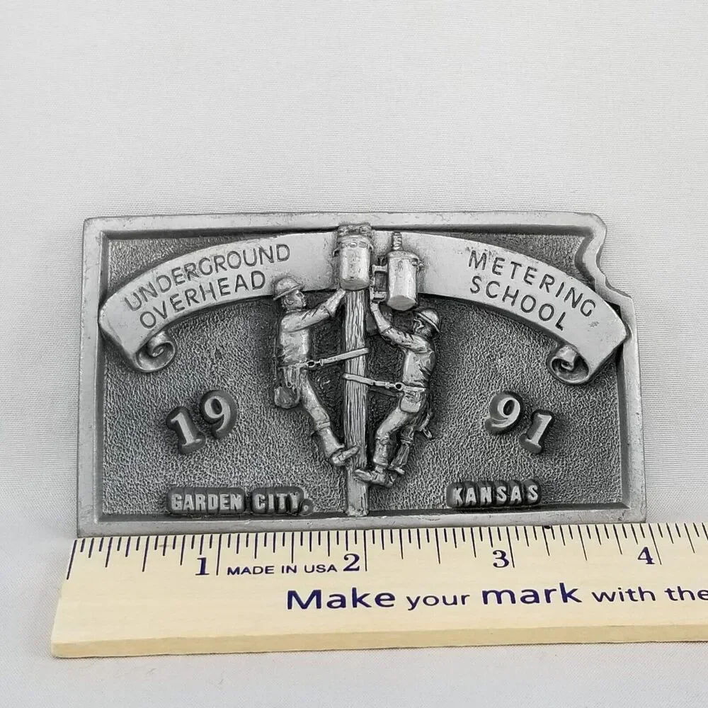 Vintage Belt Buckle 1991 Underground Overhead Metering School Garden City Kansas